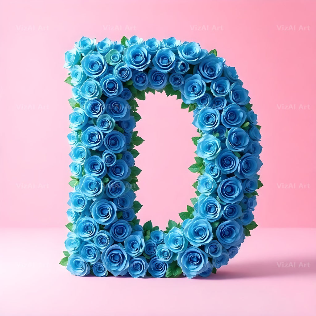 Blue Rose Bloom alphabet letter D