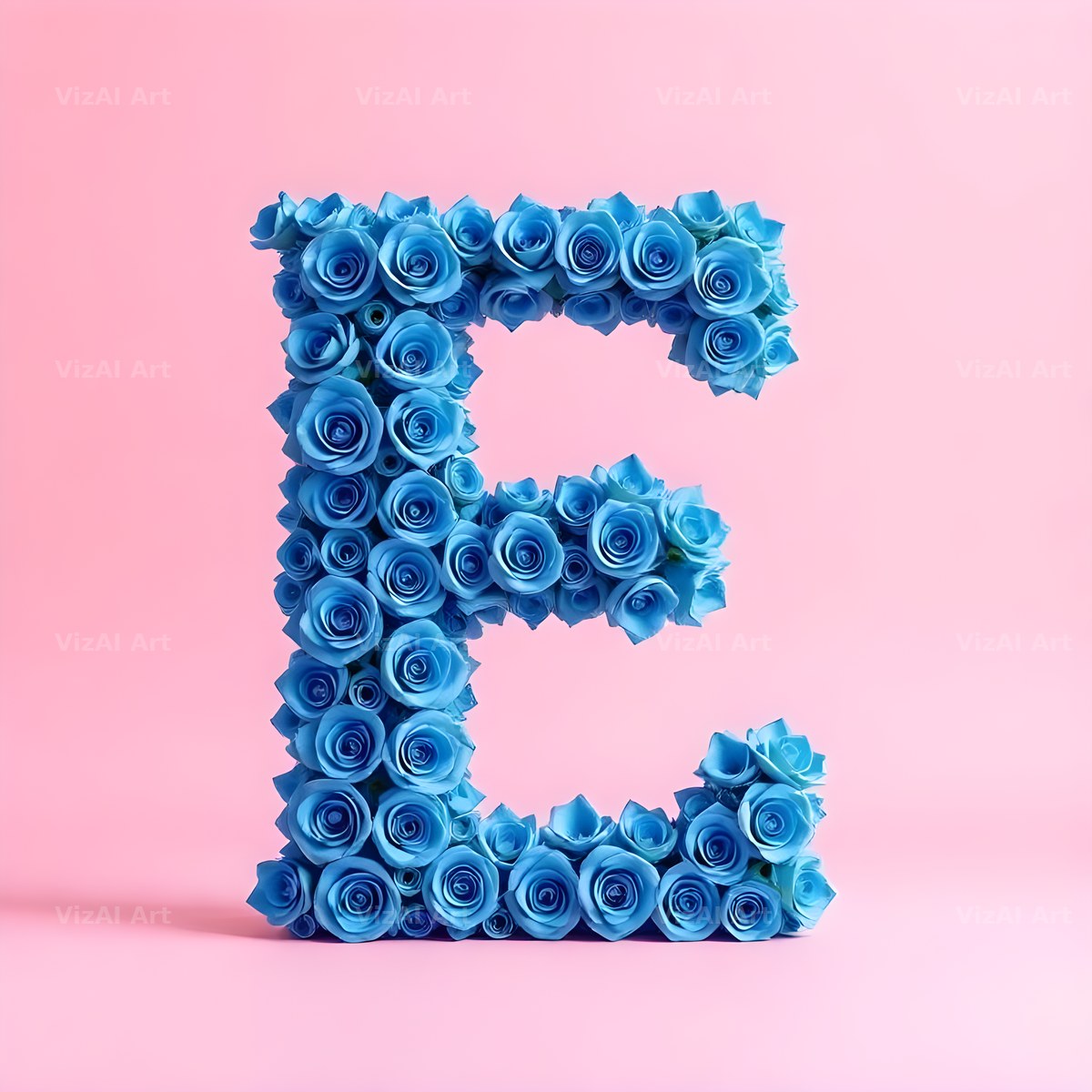 Blue Rose Bloom alphabet letter E