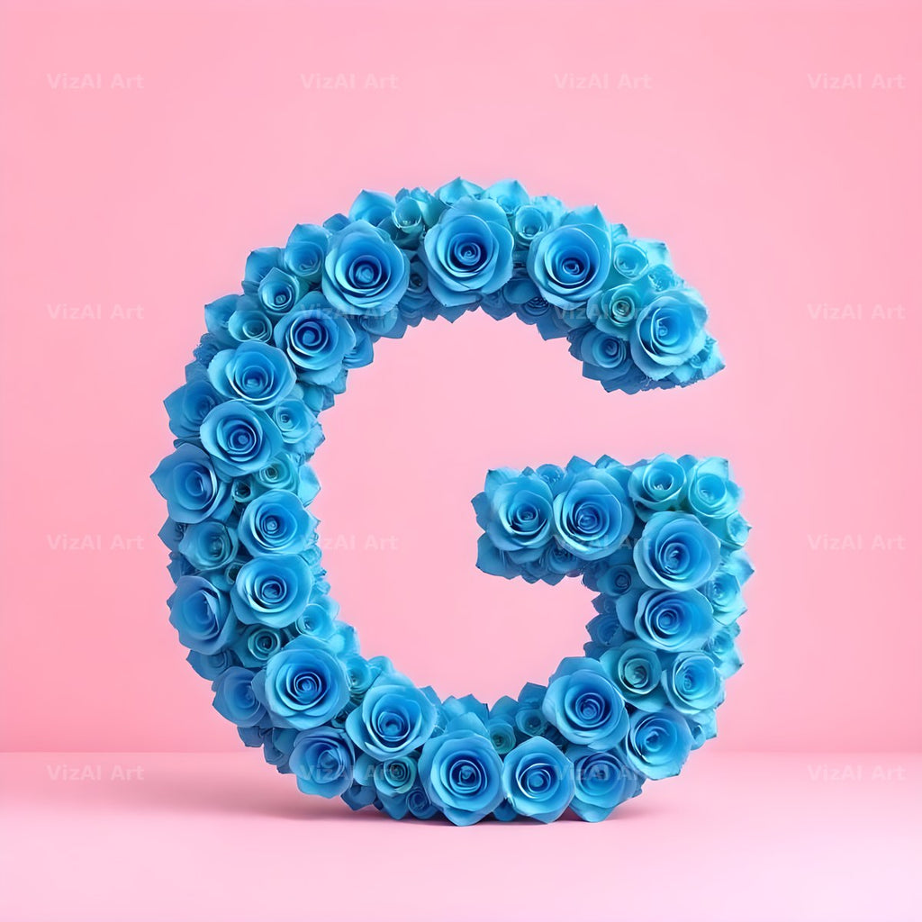 Blue Rose Bloom alphabet letter G