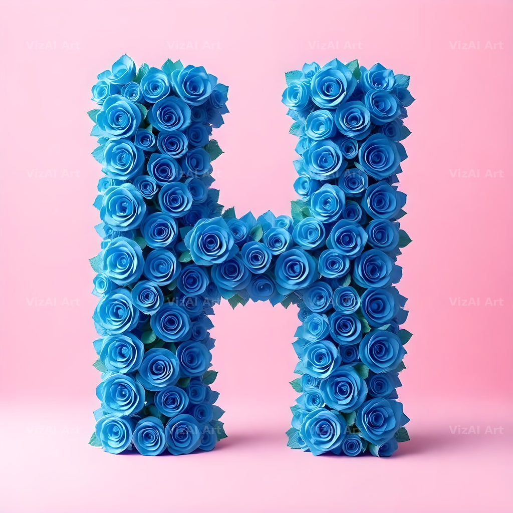 Blue Rose Bloom alphabet letter H