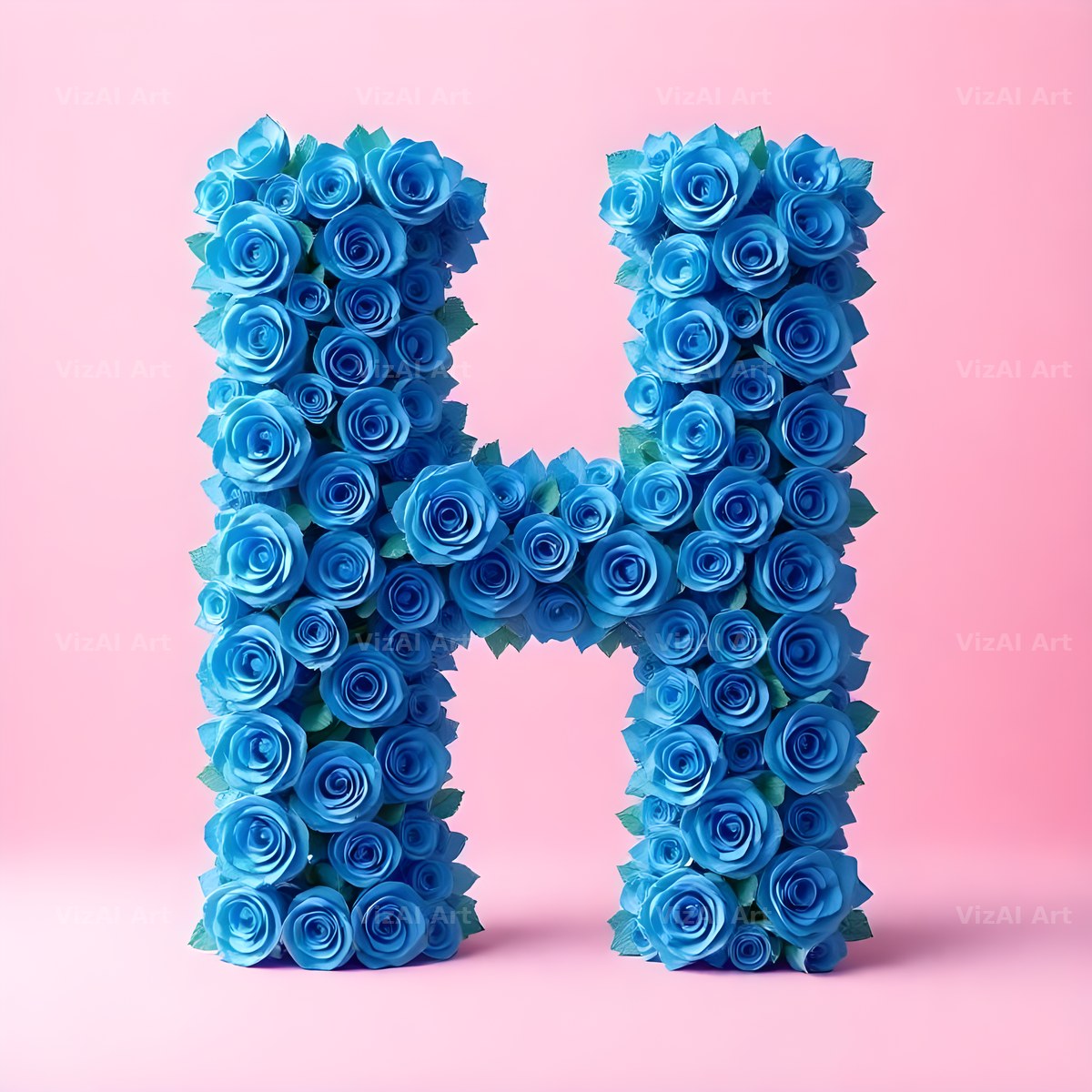 Blue Rose Bloom alphabet letter H