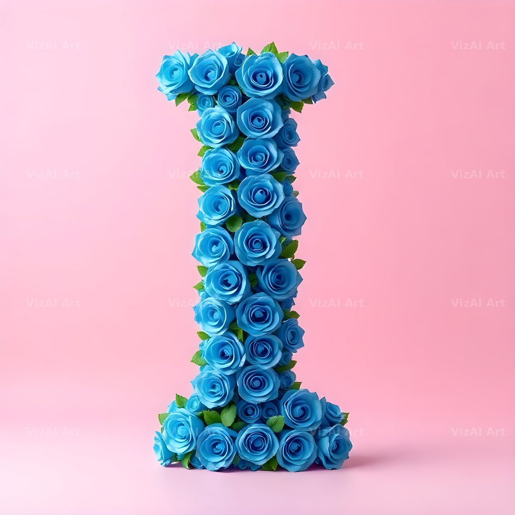 Blue Rose Bloom alphabet letter I