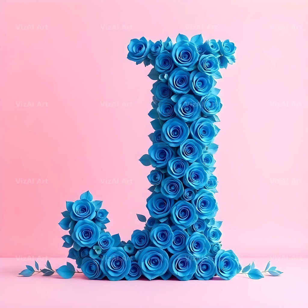 Blue Rose Bloom alphabet letter J