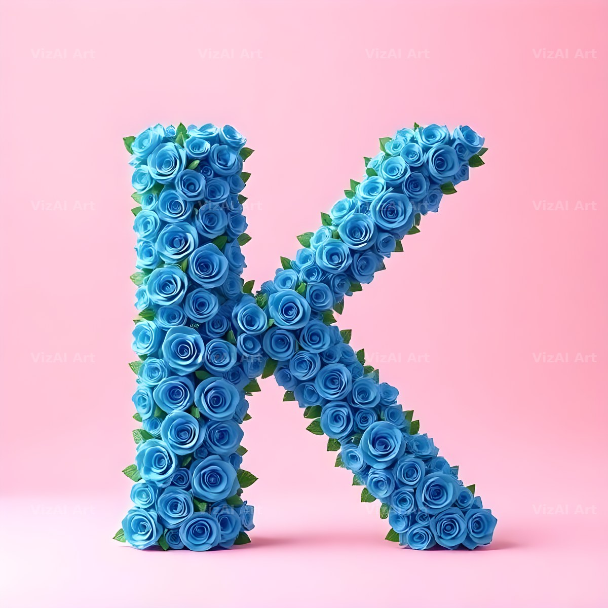 Blue Rose Bloom alphabet letter K