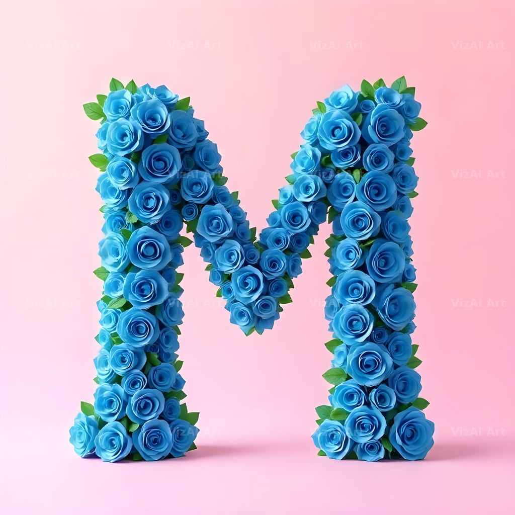 Blue Rose Bloom alphabet letter M