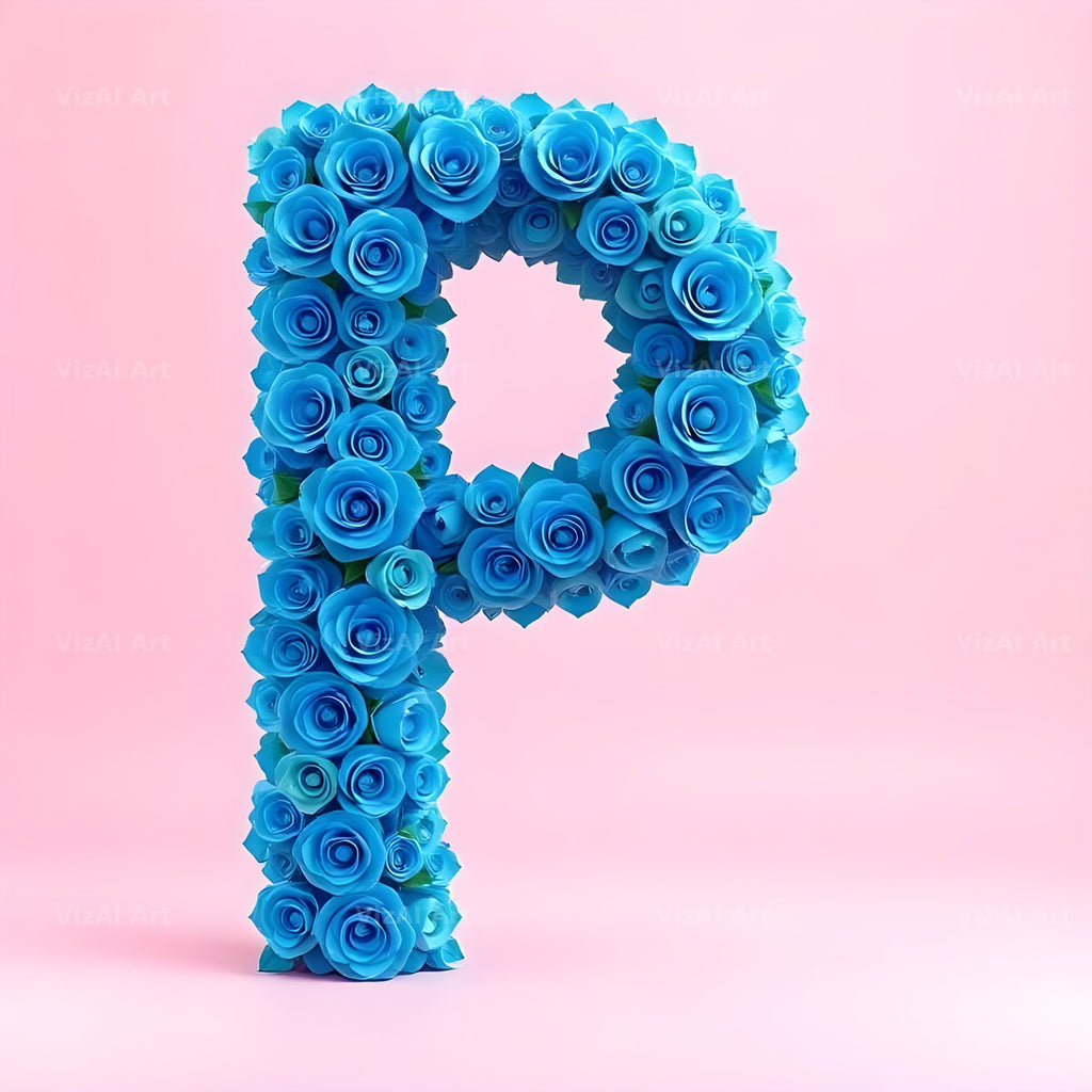 Blue Rose Bloom alphabet letter P