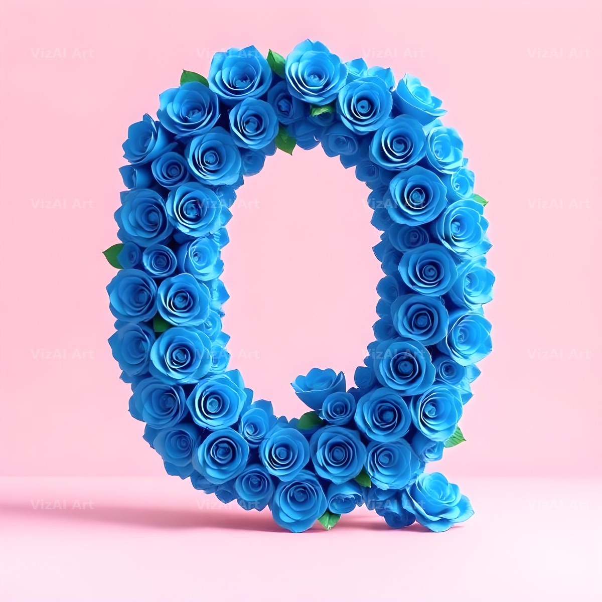 Blue Rose Bloom alphabet letter Q