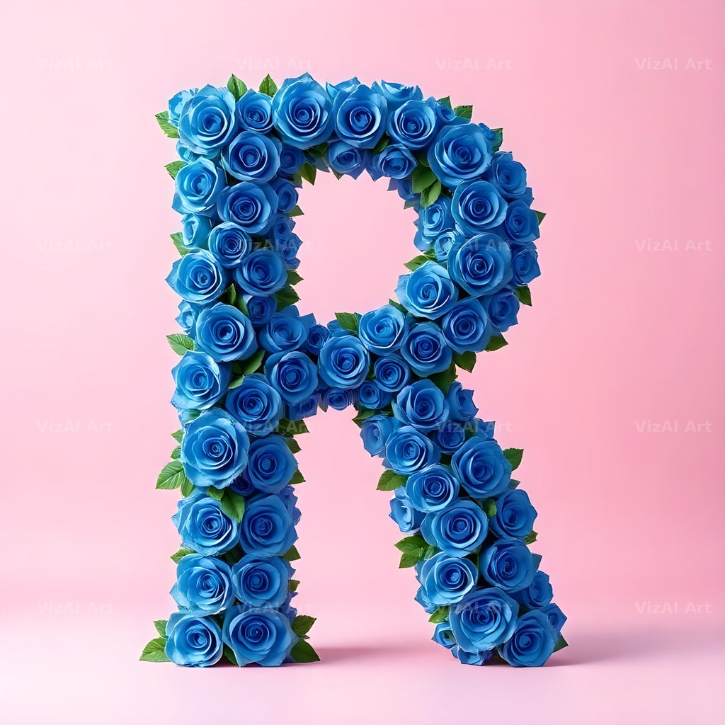 Blue Rose Bloom alphabet letter R