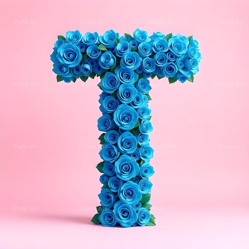 Blue Rose Bloom alphabet letter T