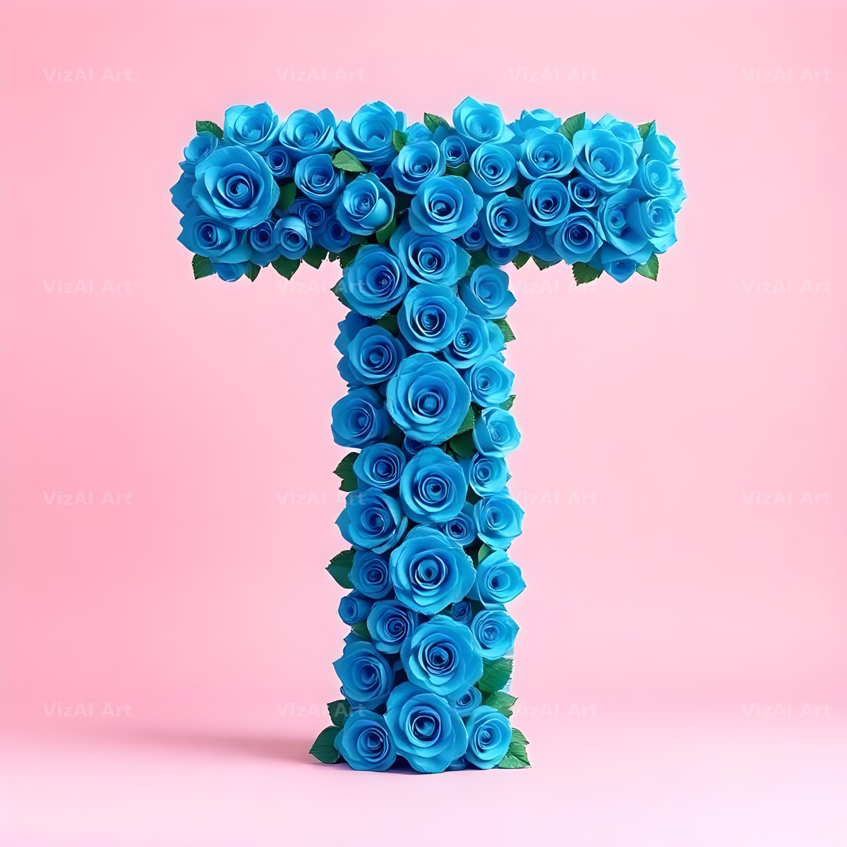 Blue Rose Bloom alphabet letter T