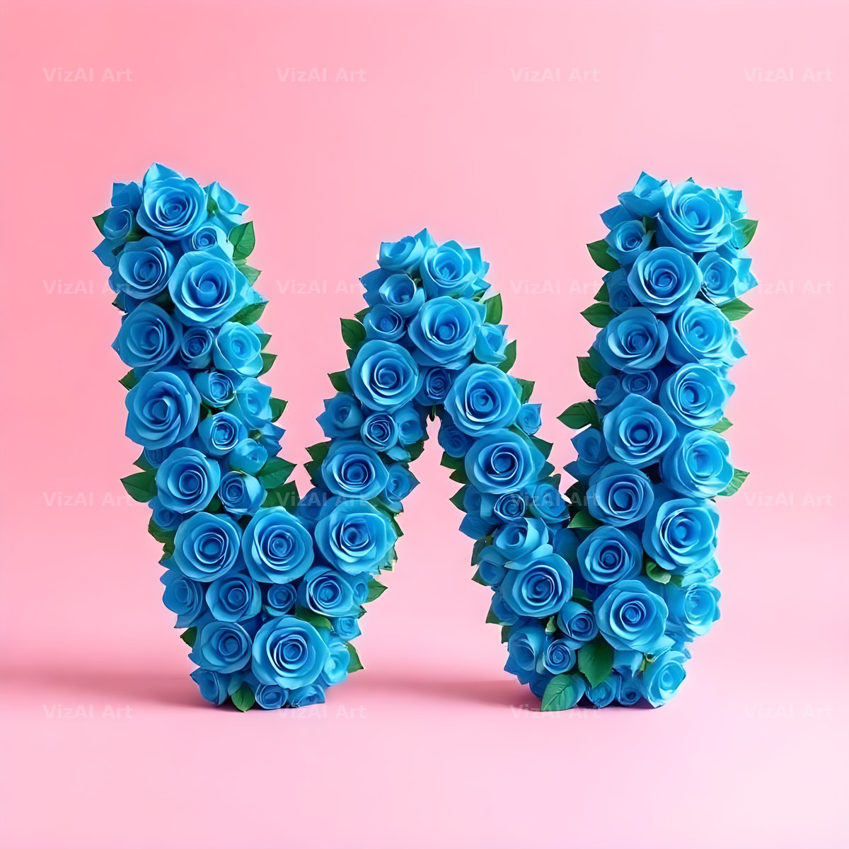 Blue Rose Bloom alphabet letter W