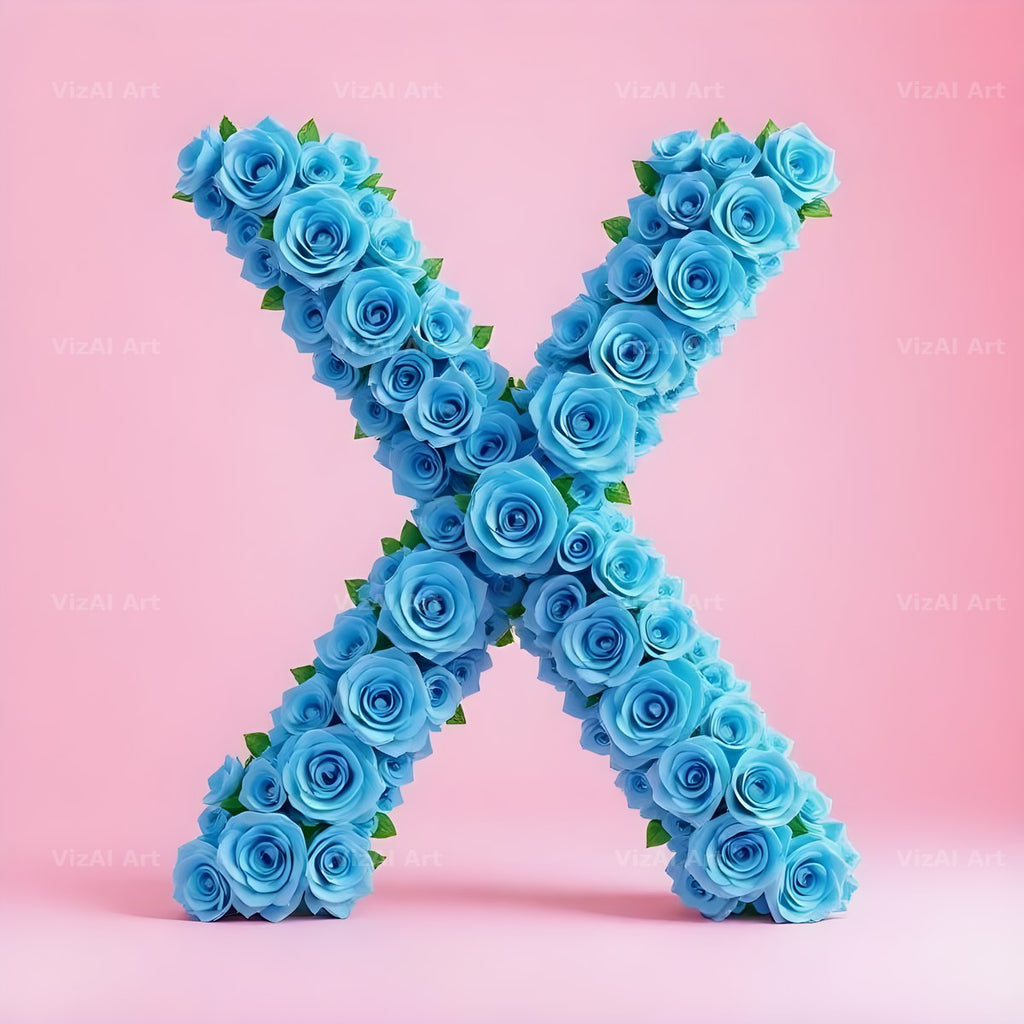 Blue Rose Bloom alphabet letter X