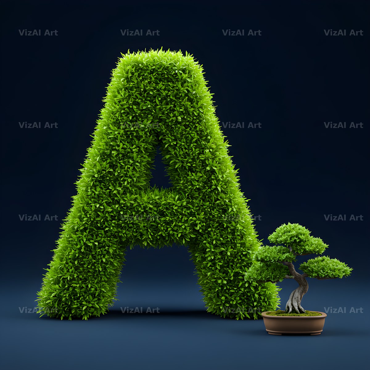 Bonsai Topiary Green alphabet letter A