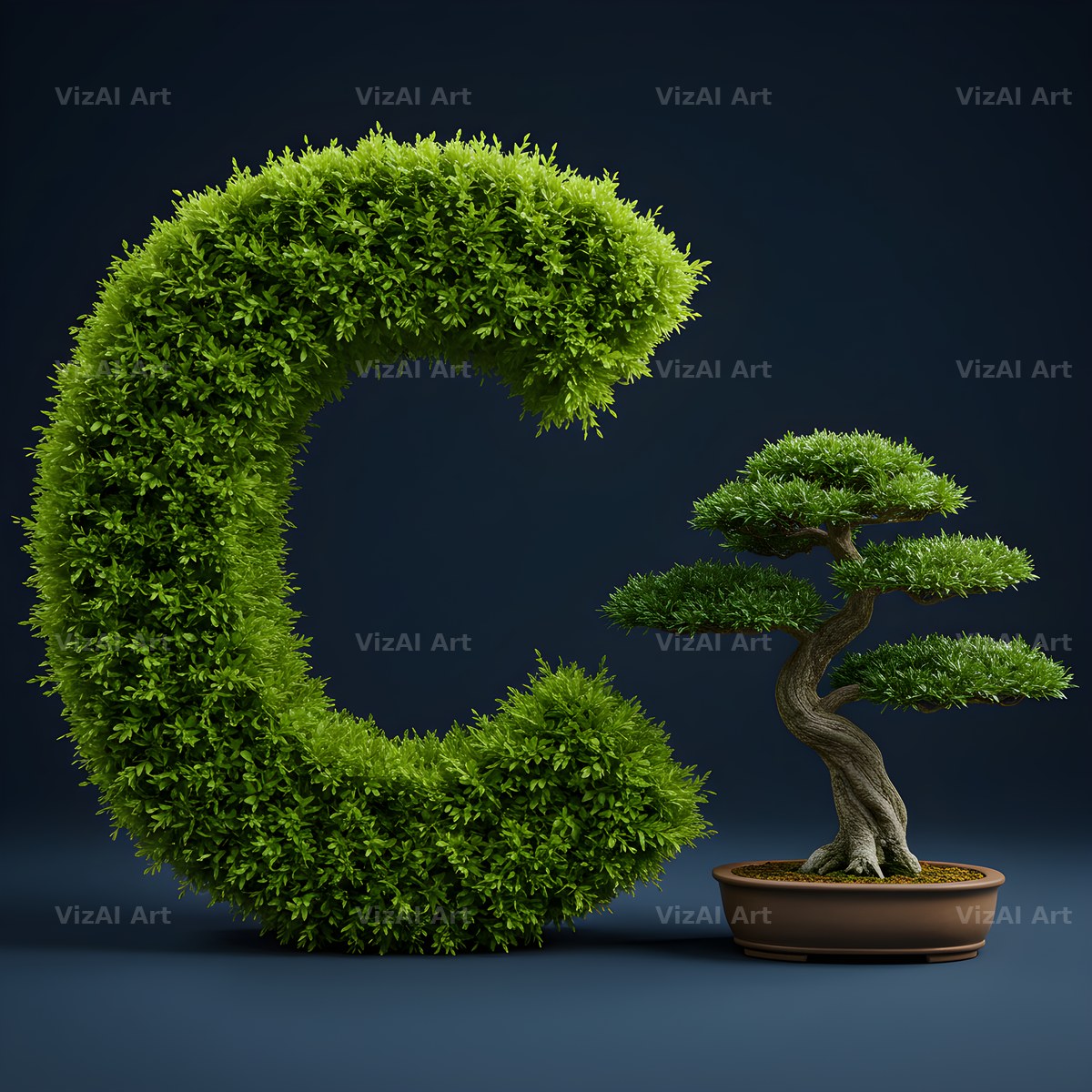 Bonsai Topiary Green alphabet letter C