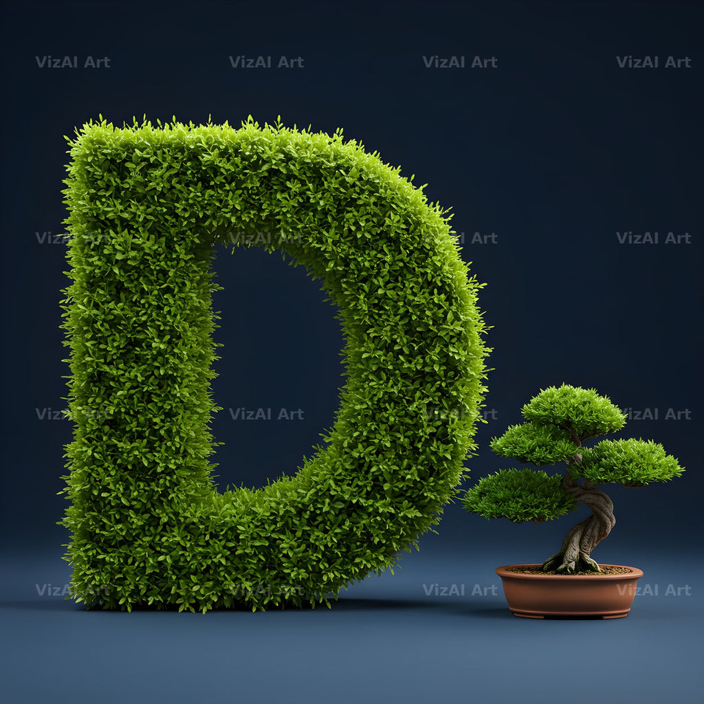 Bonsai Topiary Green alphabet letter D