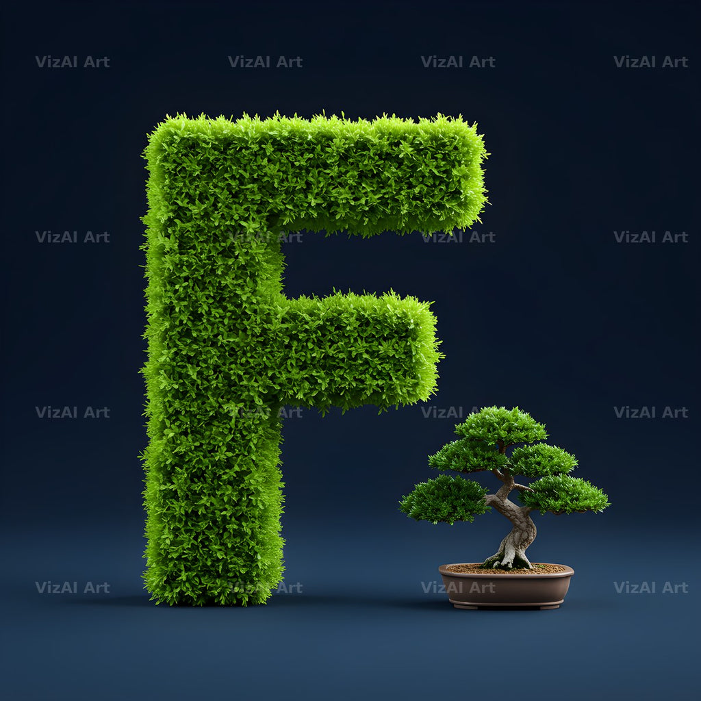 Bonsai Topiary Green alphabet letter F