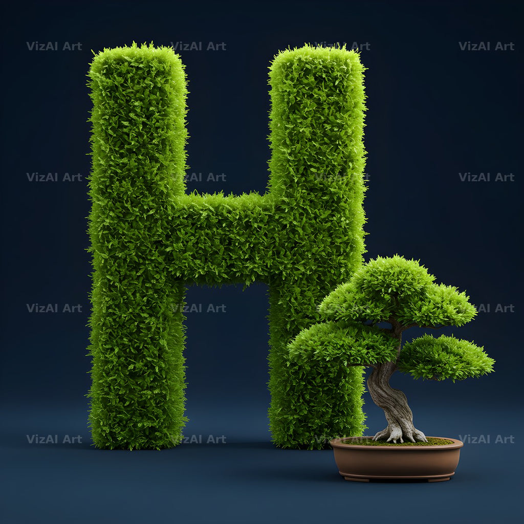 Bonsai Topiary Green alphabet letter H
