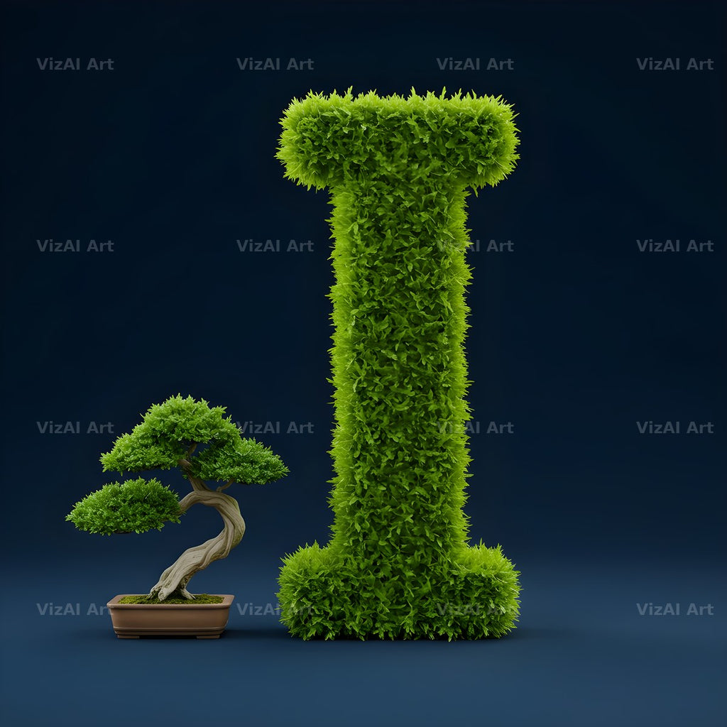 Bonsai Topiary Green alphabet letter I