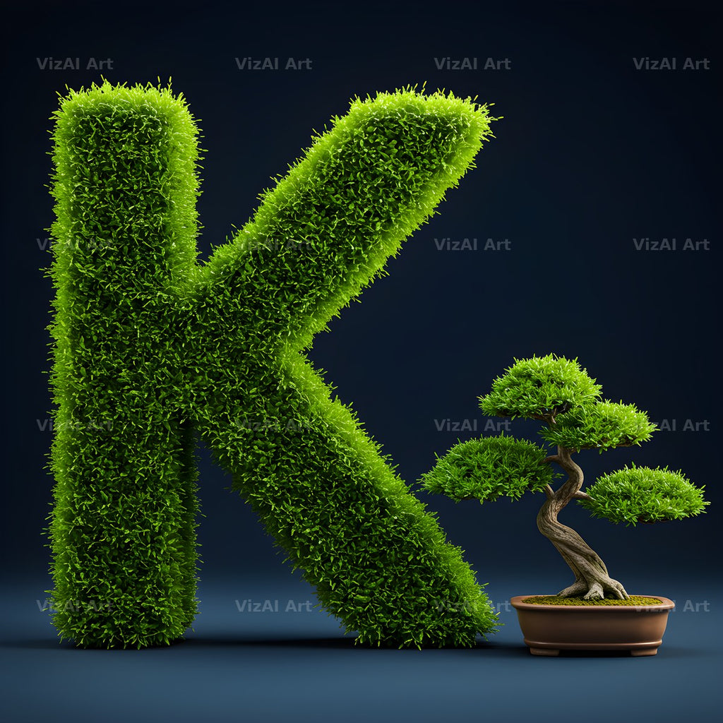 Bonsai Topiary Green alphabet letter K