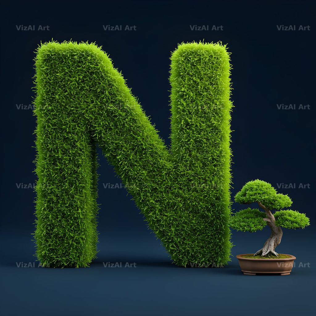 Bonsai Topiary Green alphabet letter N