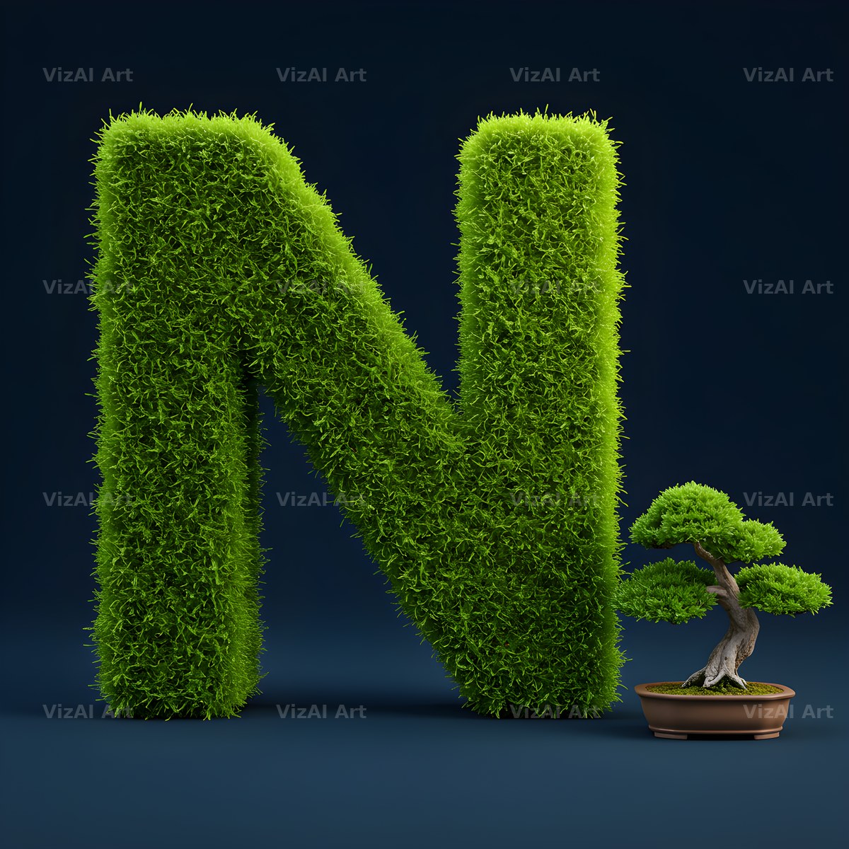 Bonsai Topiary Green alphabet letter N