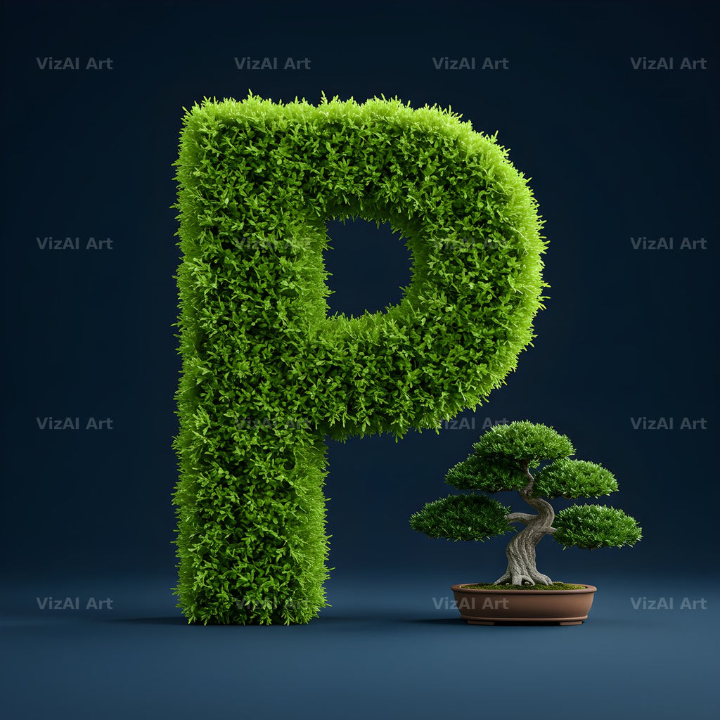 Bonsai Topiary Green alphabet letter P