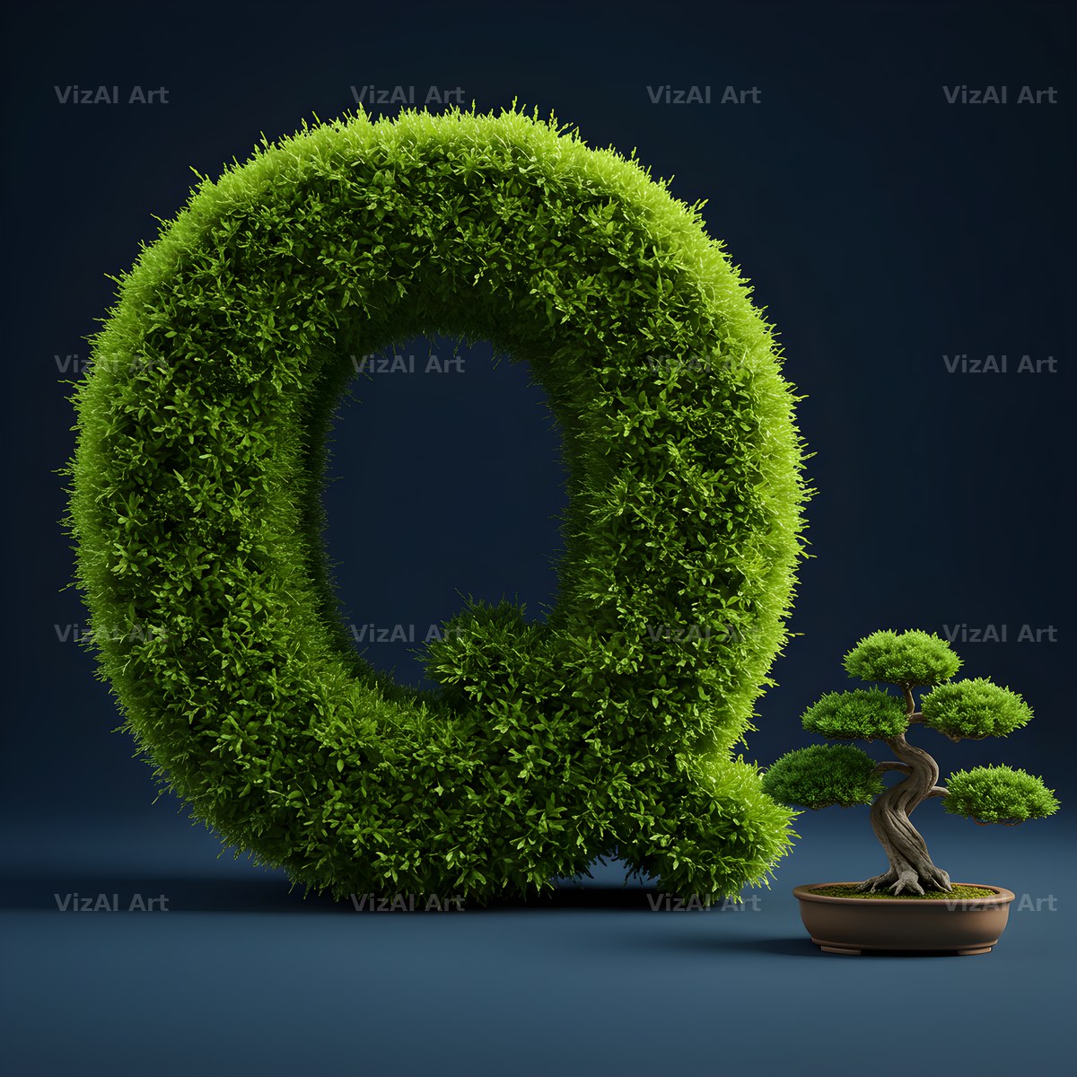 Bonsai Topiary Green alphabet letter Q