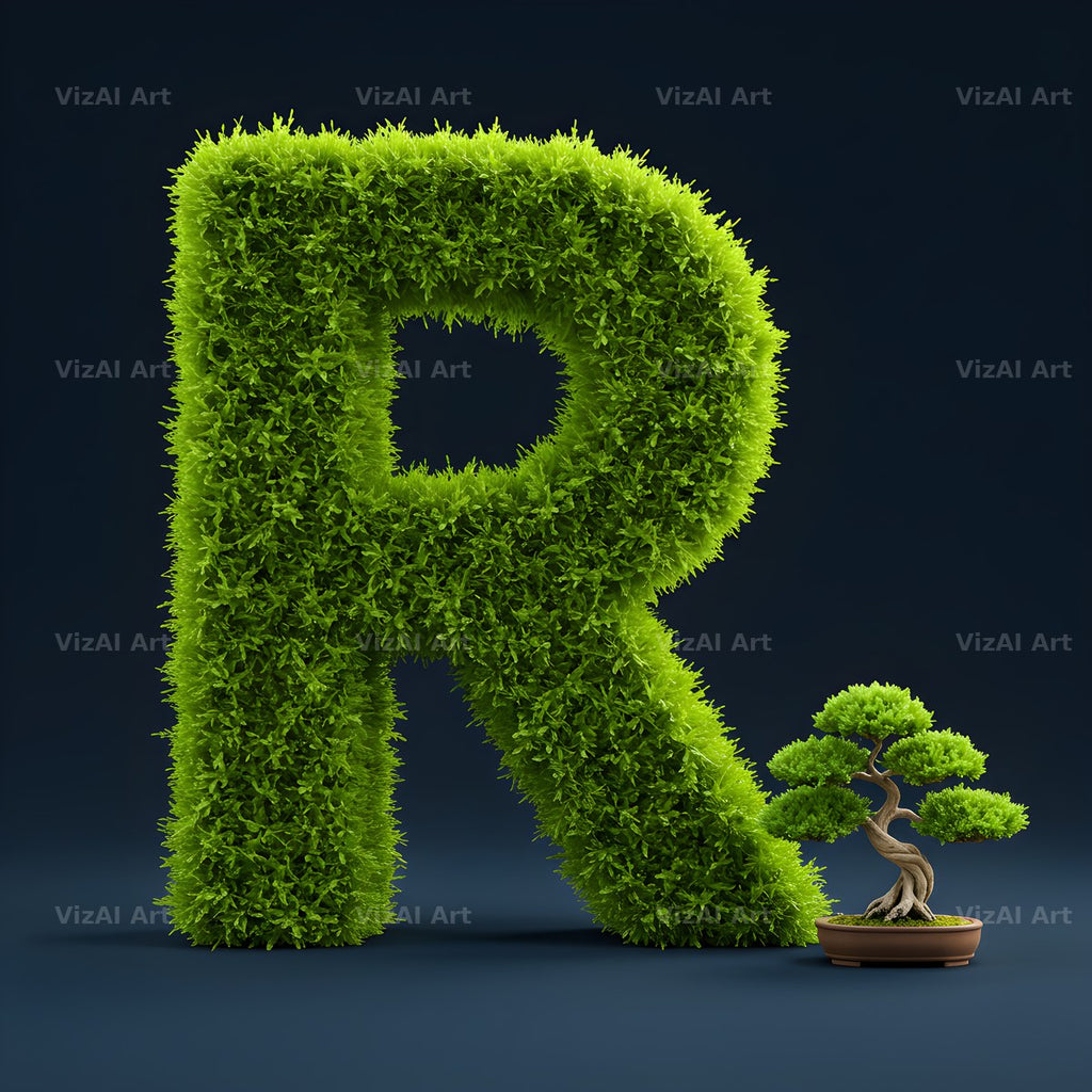 Bonsai Topiary Green alphabet letter R