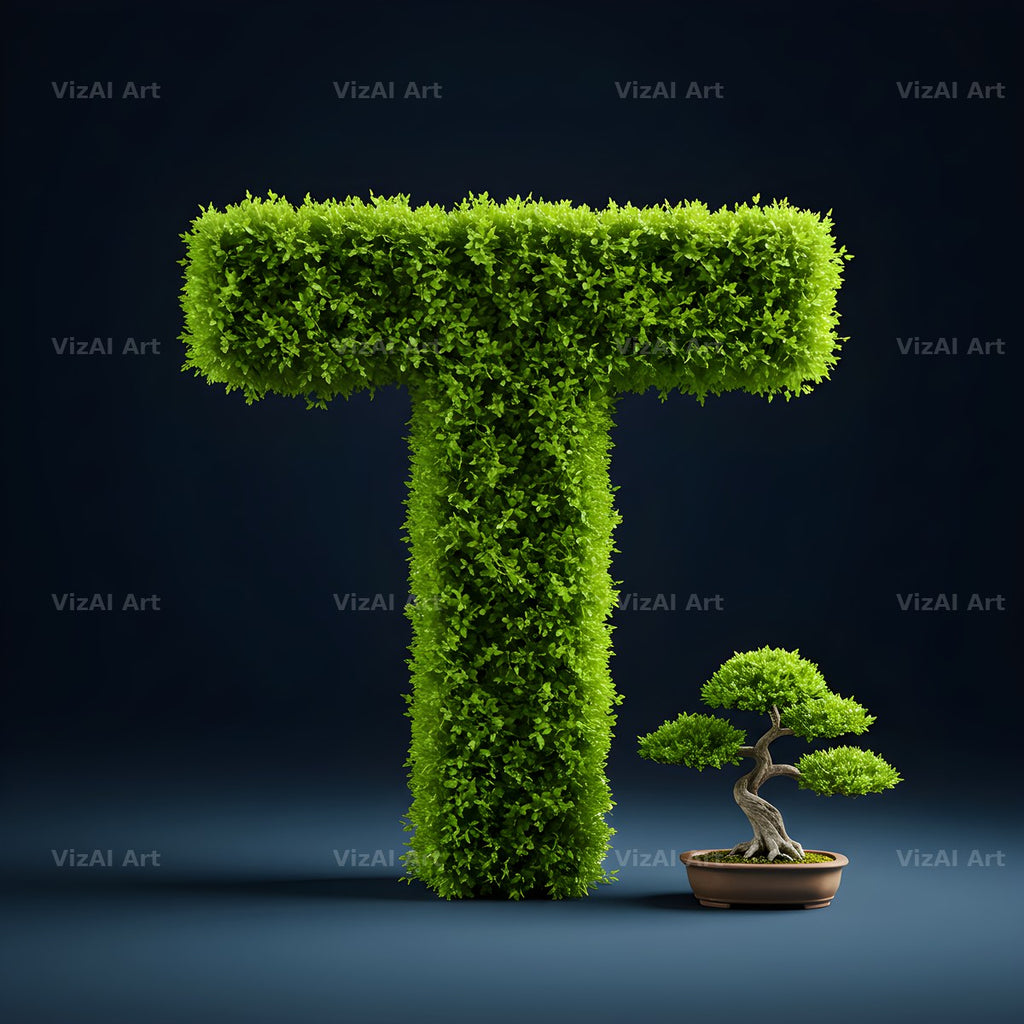 Bonsai Topiary Green alphabet letter T