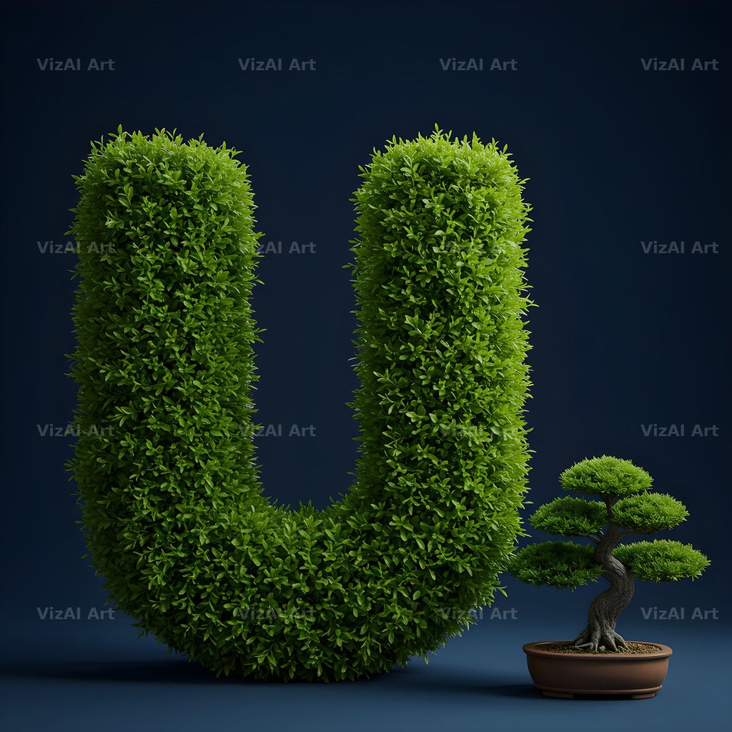 Bonsai Topiary Green alphabet letter U
