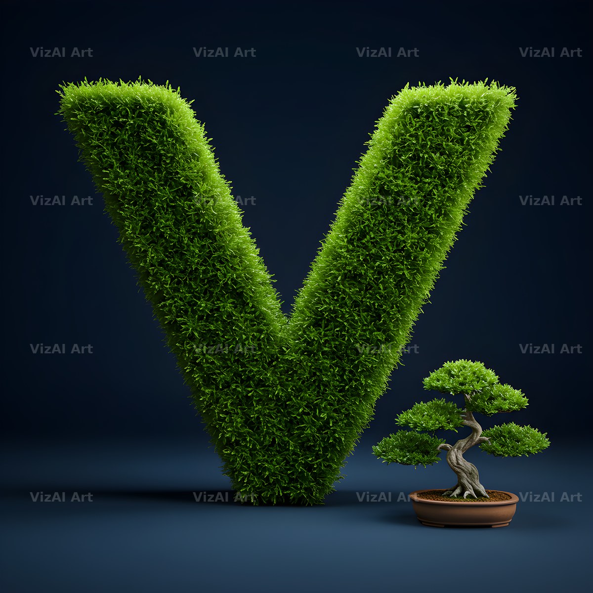 Bonsai Topiary Green alphabet letter V