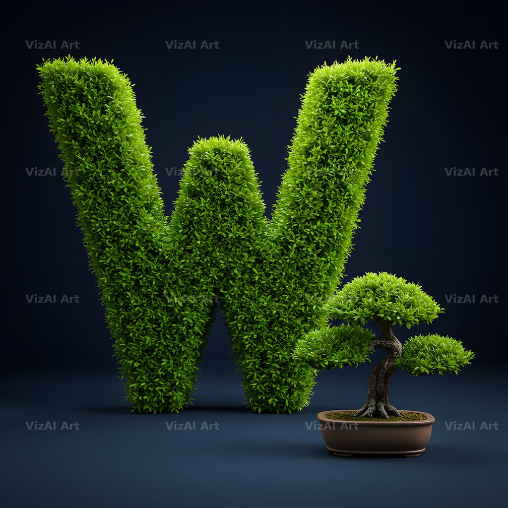 Bonsai Topiary Green alphabet letter W