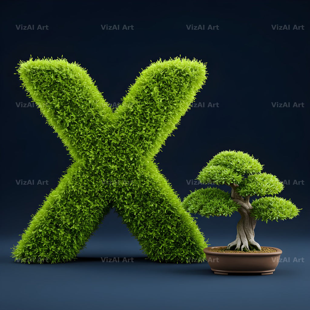 Bonsai Topiary Green alphabet letter X