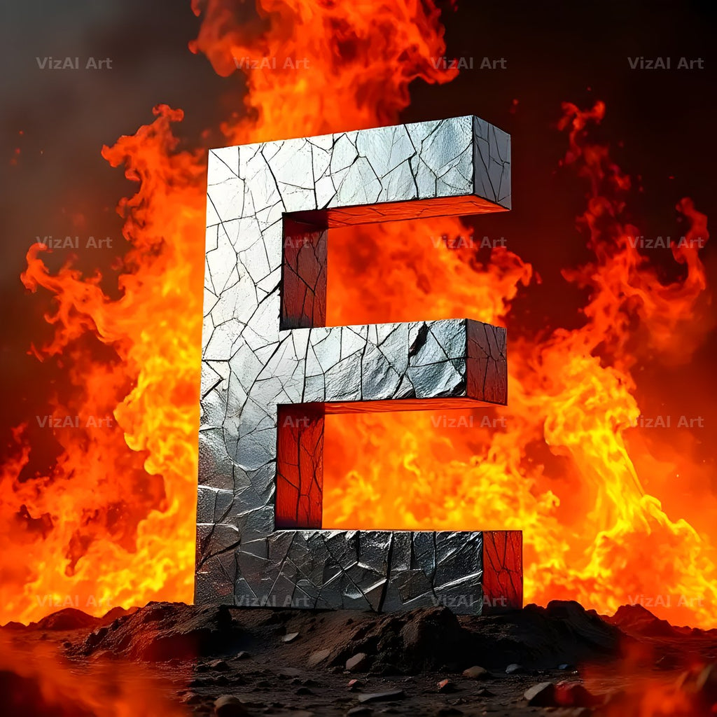 Silver Fire Forge alphabet letter E