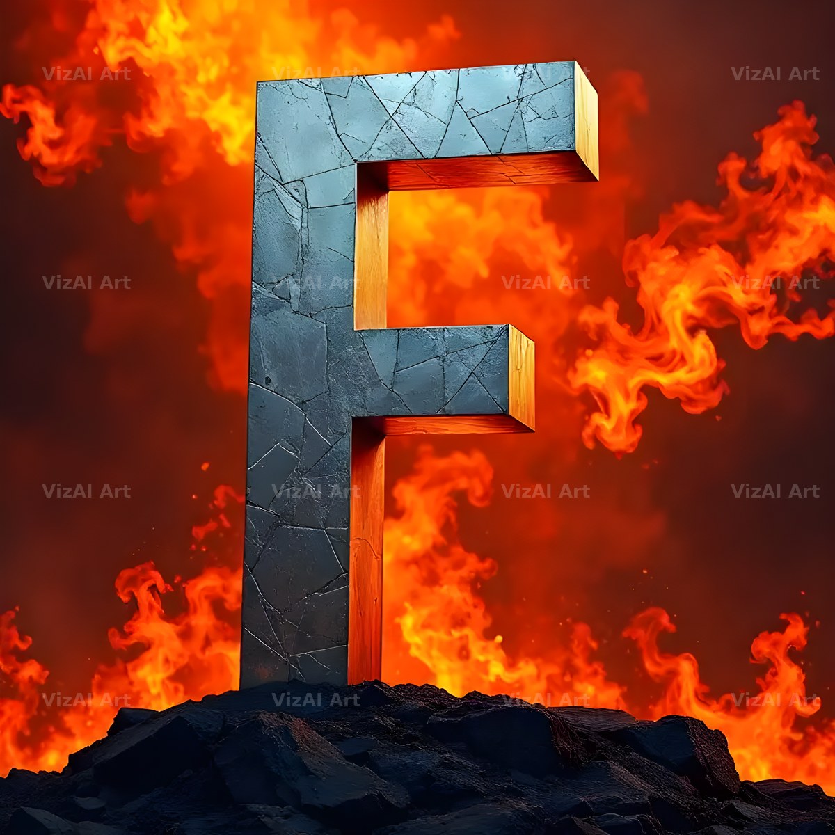 Silver Fire Forge alphabet letter F