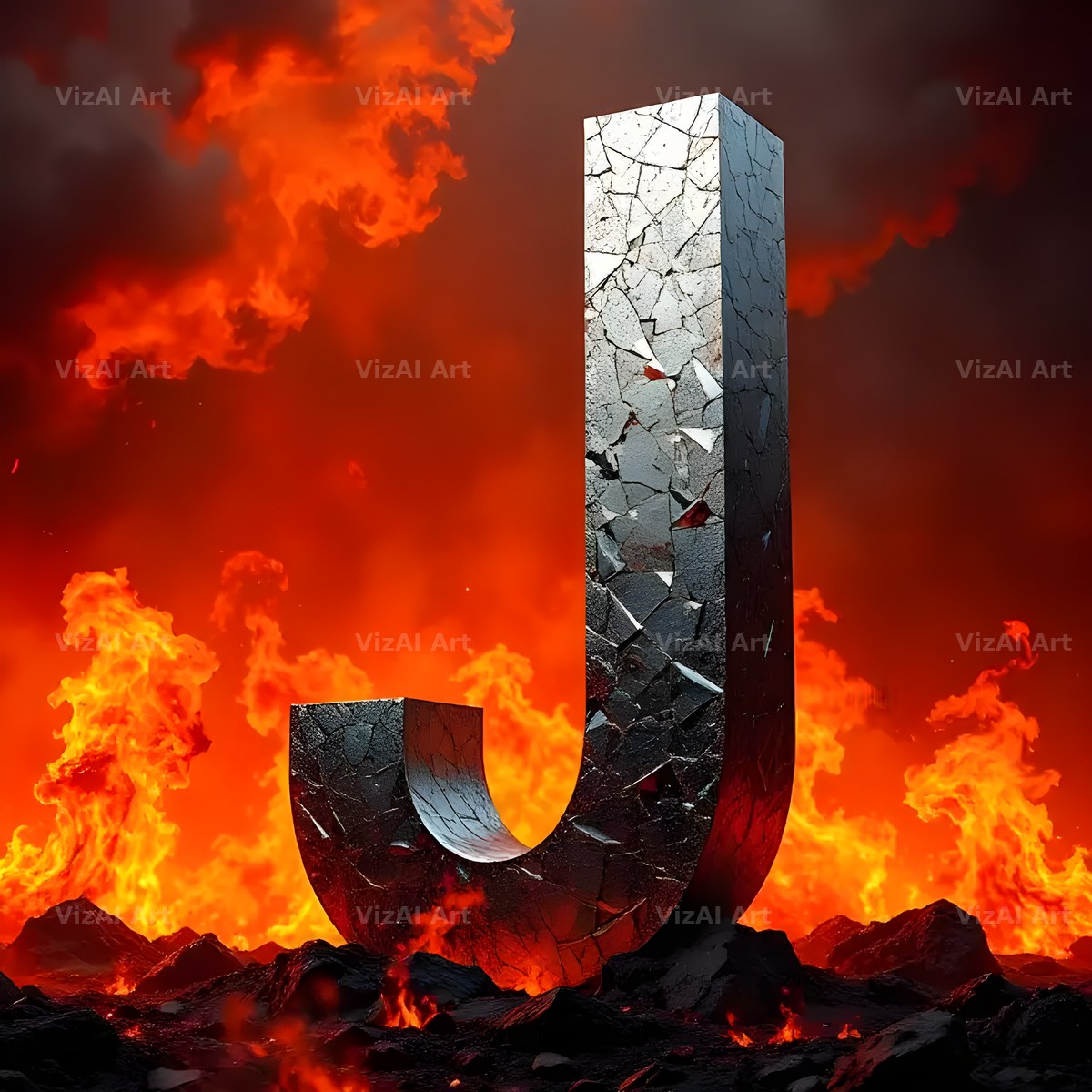 Silver Fire Forge alphabet letter J