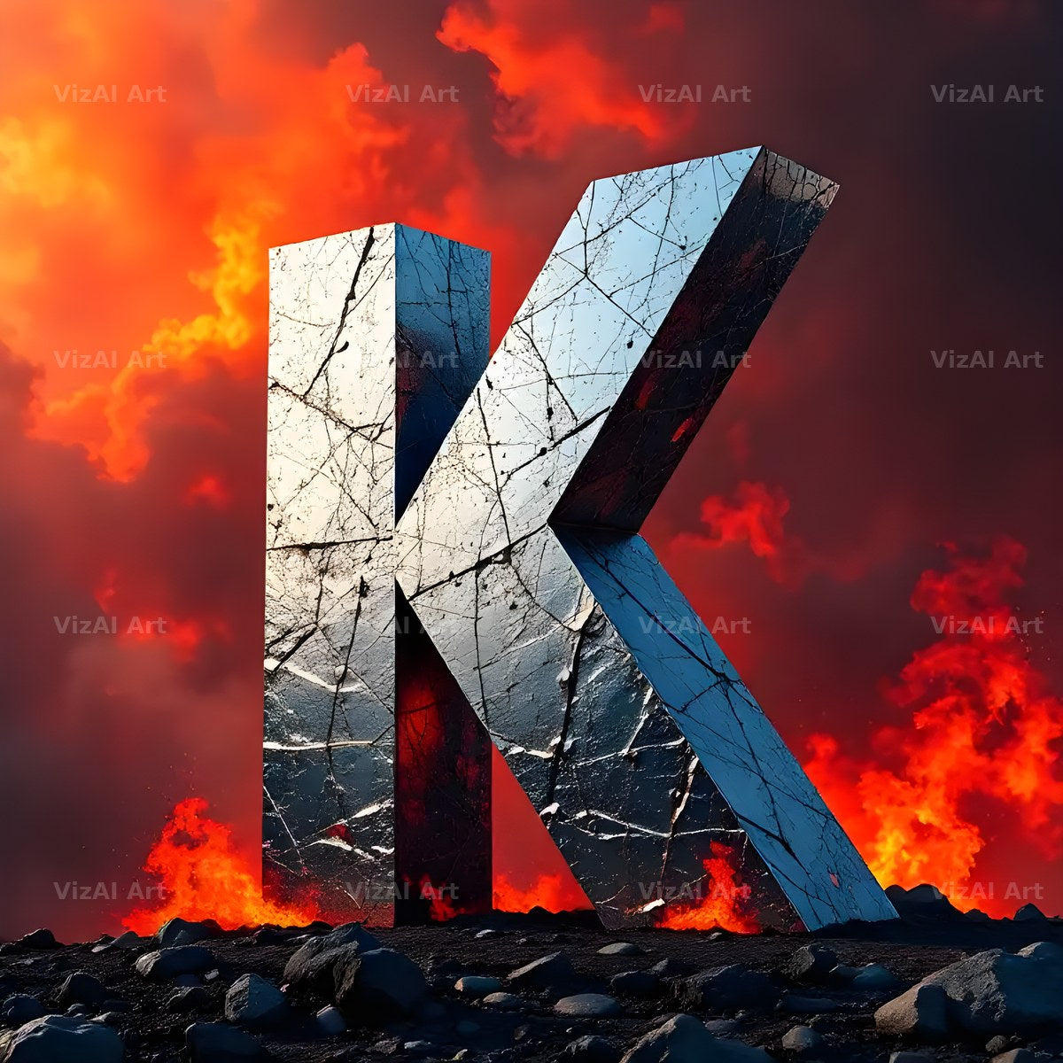 Silver Fire Forge alphabet letter K