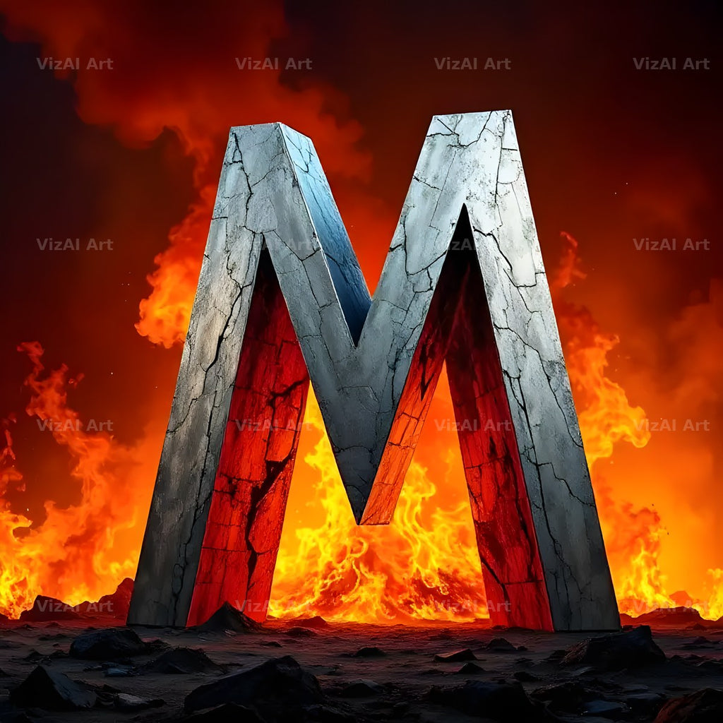 Silver Fire Forge alphabet letter M