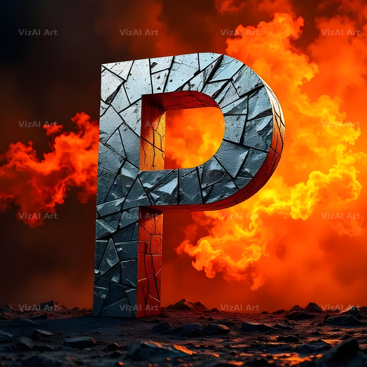 Silver Fire Forge alphabet letter P