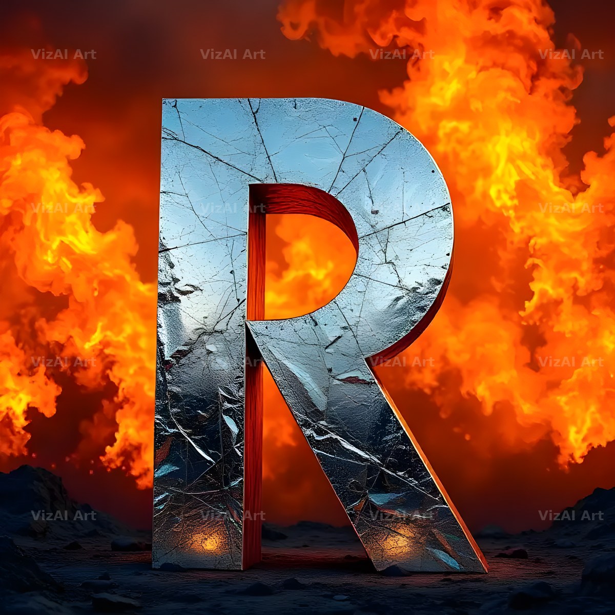 Silver Fire Forge alphabet letter R