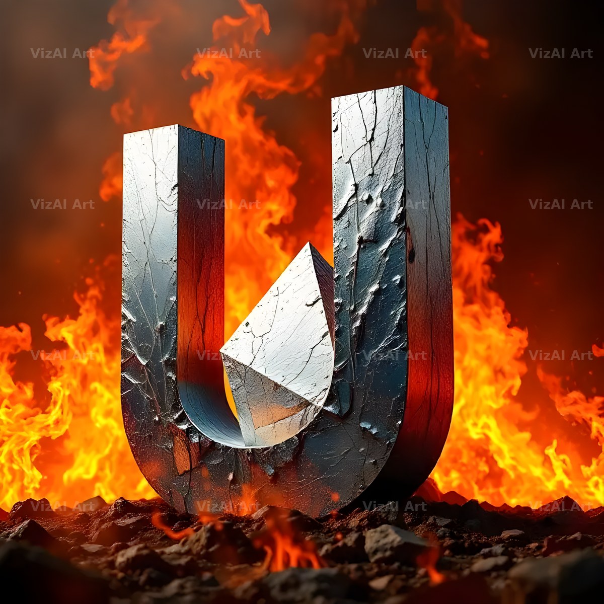 Silver Fire Forge alphabet letter U