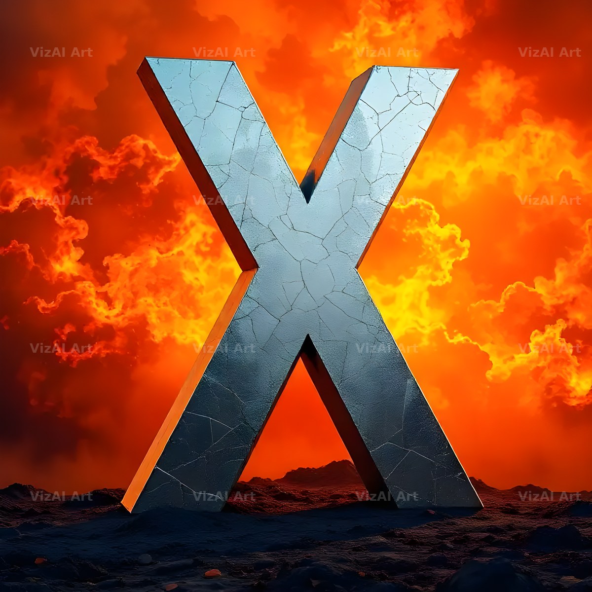 Silver Fire Forge alphabet letter X