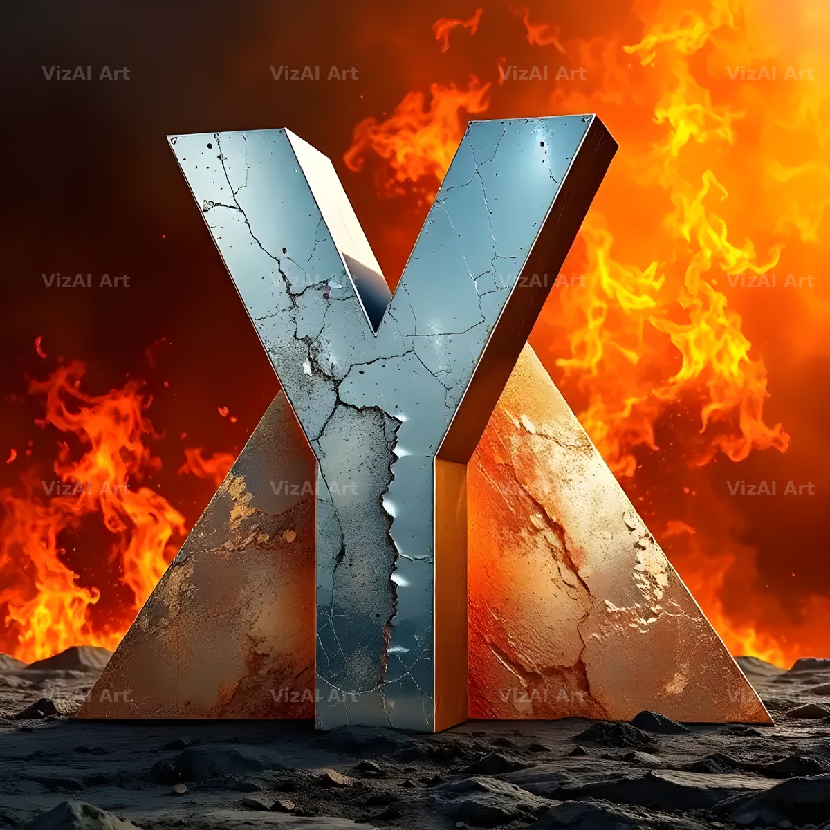 Silver Fire Forge alphabet letter Y