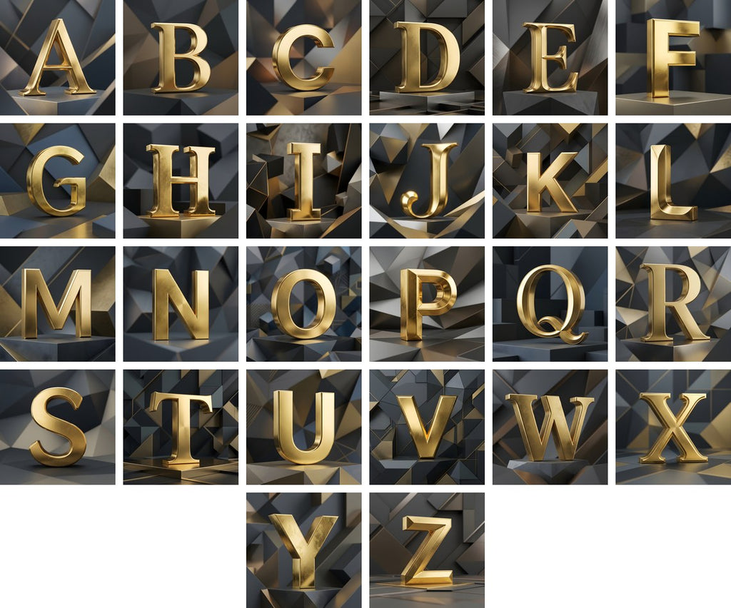 Solid Gold Facet alphabet — all 26 letters