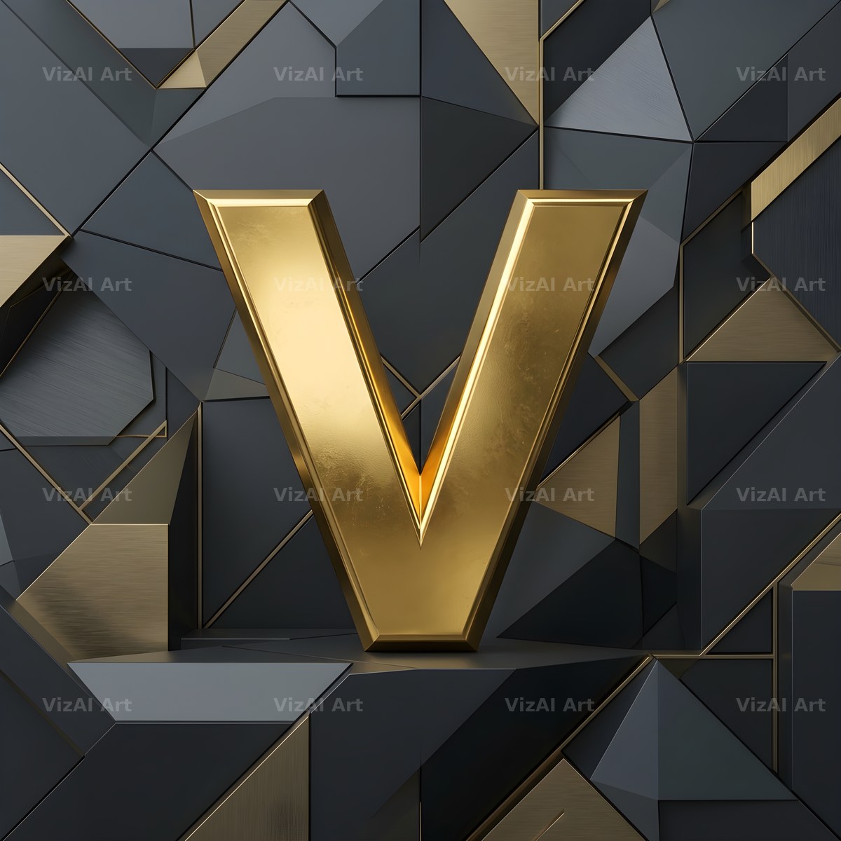 Solid Gold Facet alphabet letter V