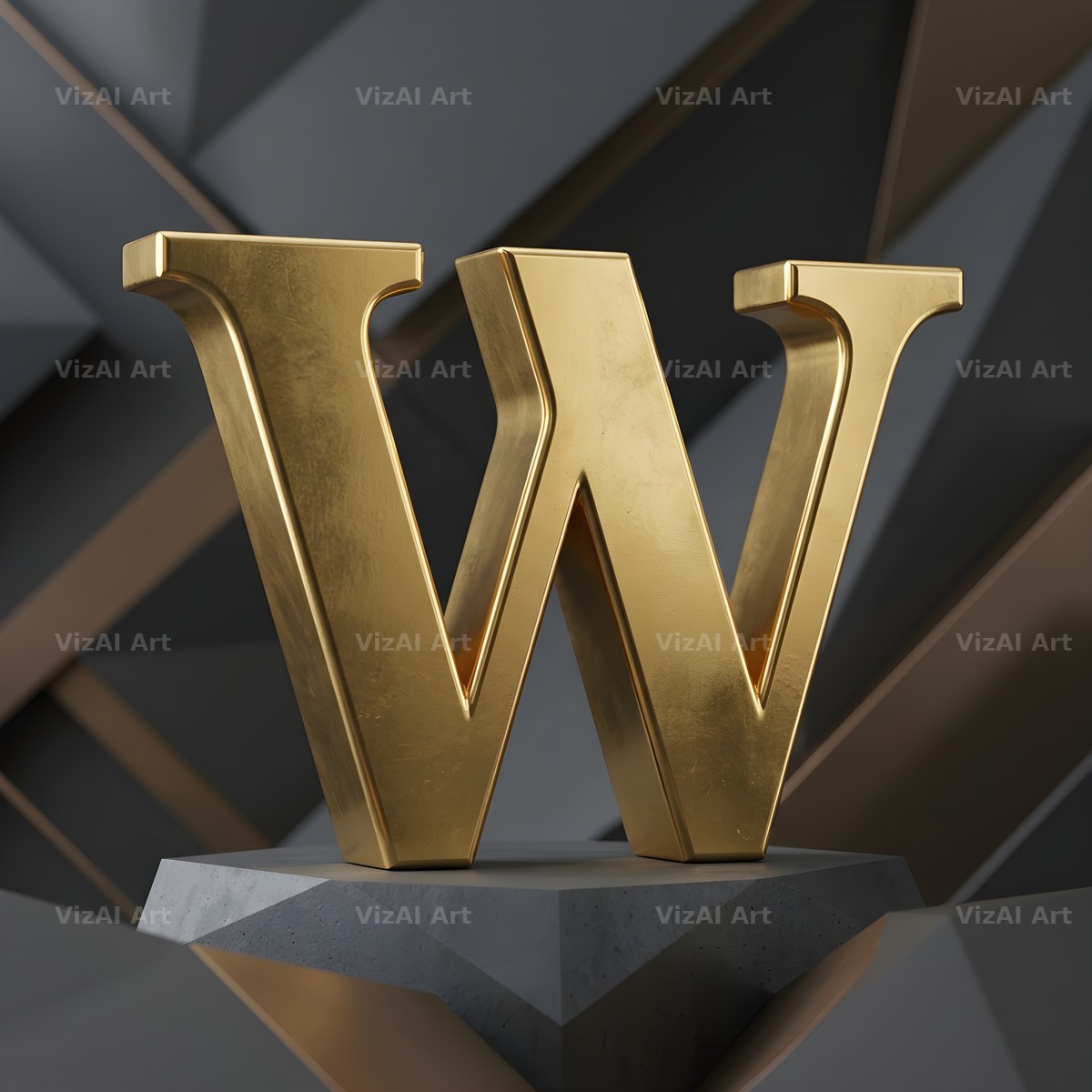 Solid Gold Facet alphabet letter W