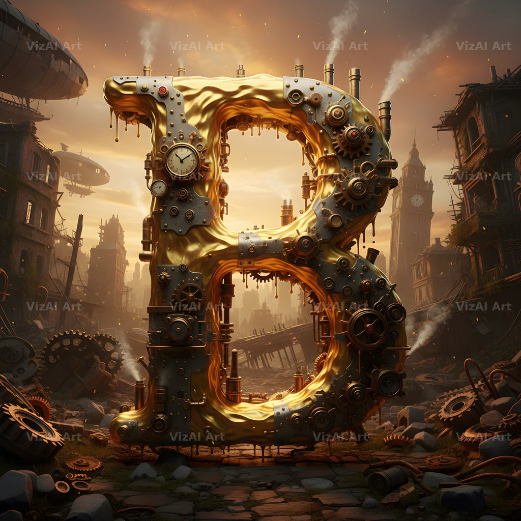 Steampunk Brass City alphabet letter B