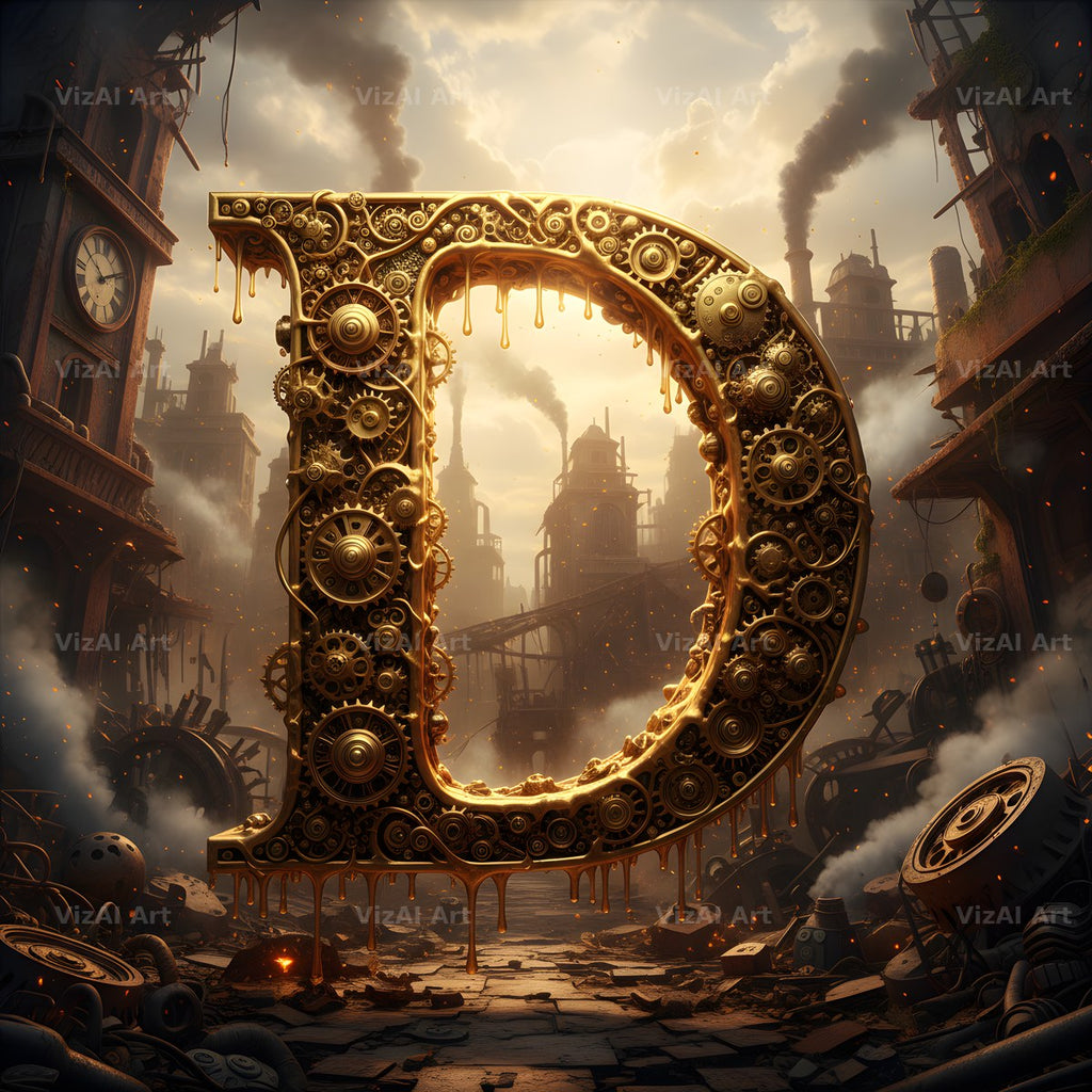 Steampunk Brass City alphabet letter D
