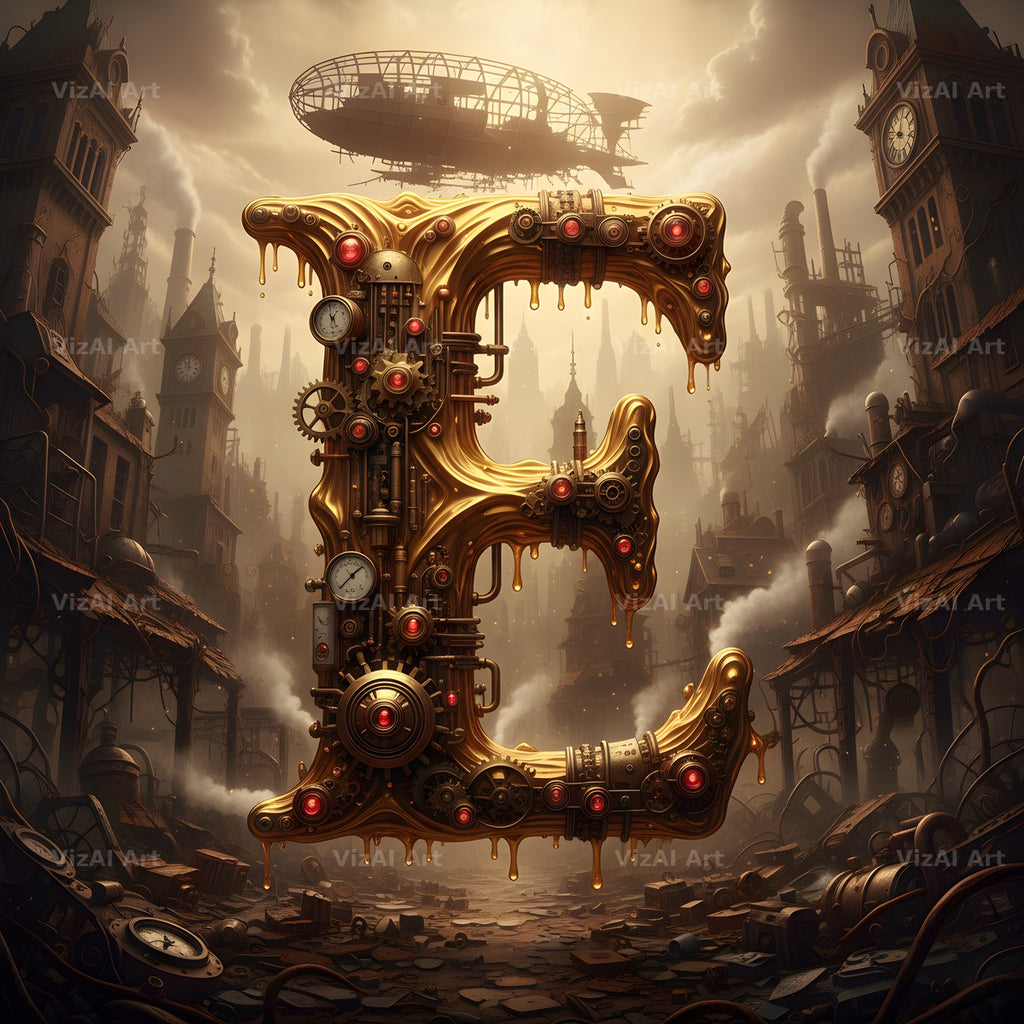 Steampunk Brass City alphabet letter E