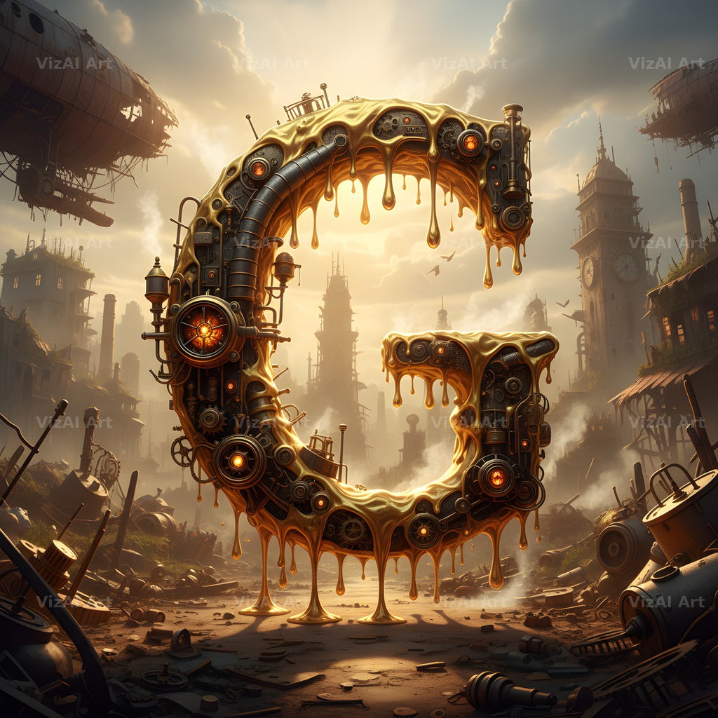 Steampunk Brass City alphabet letter G